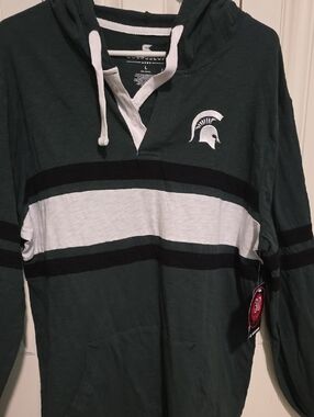 Michigan State Dark Green Henley with White Stripe-NWT